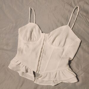 White ruffled crop tank